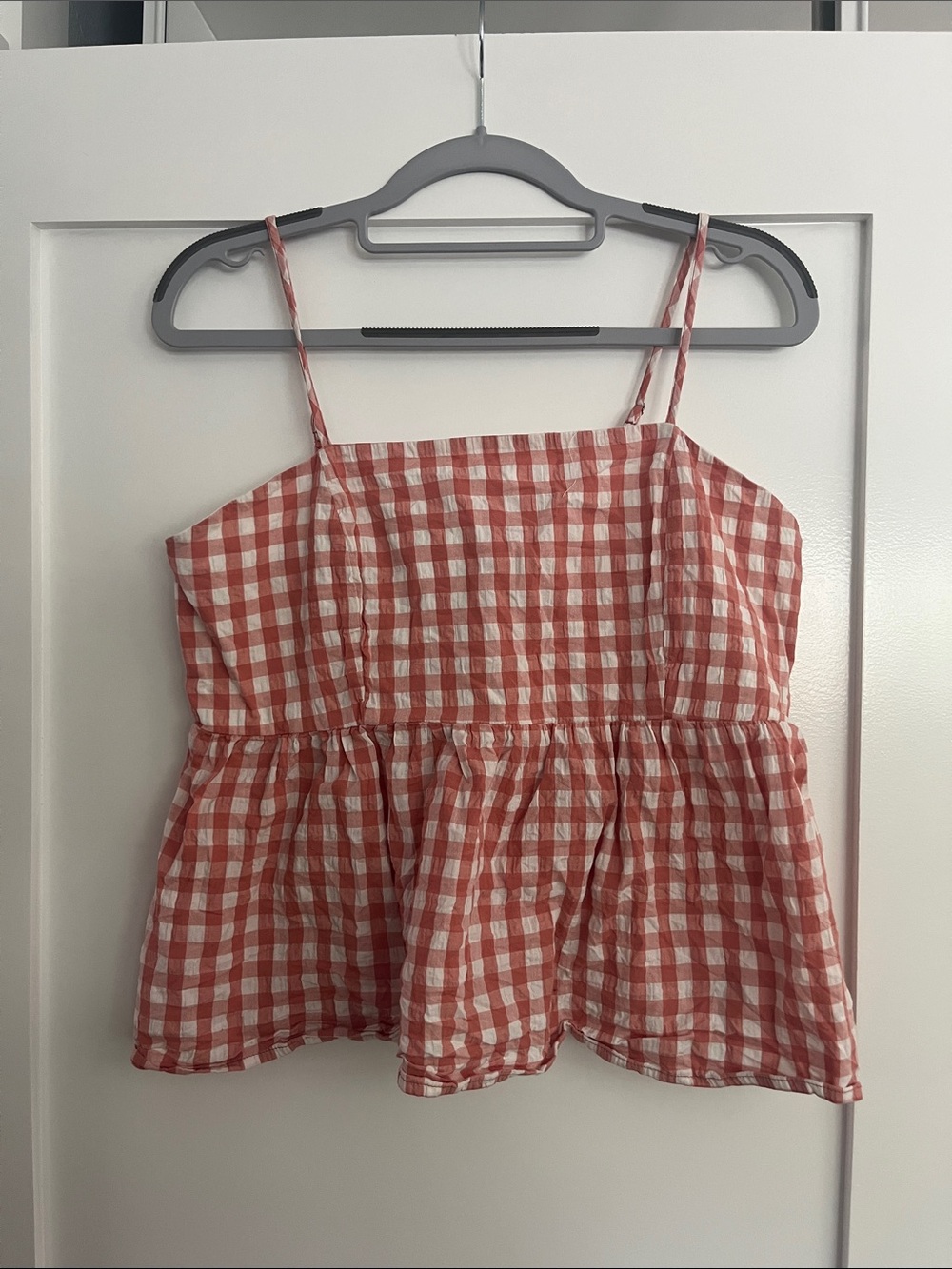 wild fable pink Gingham Spaghetti Strap Peplum Cami